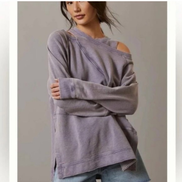 Pilcro cut out distressed sweatshirt purple top - Picture 2 of 10